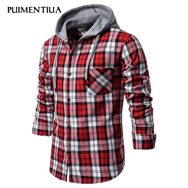 puimentiua men plaid long sleeved shirts hooded male spring wear with buttons streetwear shirts casual 2020 fashion, White;black
puimentiua men plaid long sleeved shirts hooded male spring wear with buttons streetwear shirts casual 2020 fashion, White;black