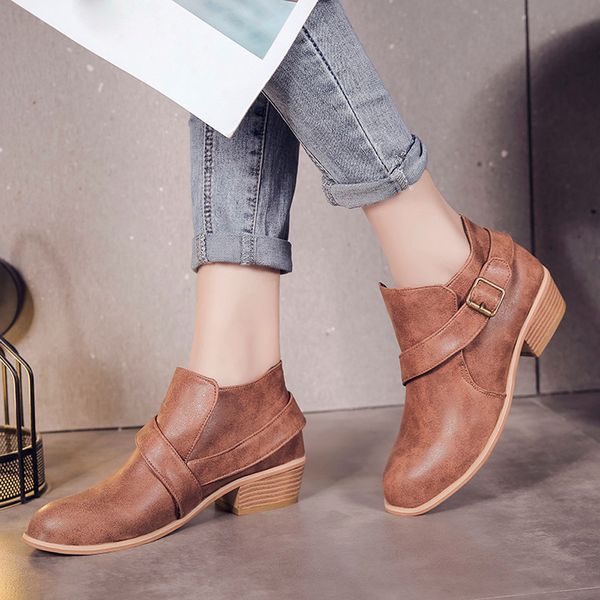buckle strap ankle boots for women casual round toe shoes pure color square heel winter women single shoes botas feminina, Black
buckle strap ankle boots for women casual round toe shoes pure color square heel winter women single shoes botas feminina, Black