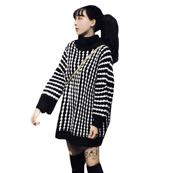 2018 new autumn and winter korean lazy wind loose stripe thickening bold high collar sweater knitted pullover for women x155, White;black
2018 new autumn and winter korean lazy wind loose stripe thickening bold high collar sweater knitted pullover for women x155, White;black