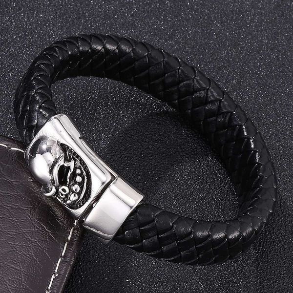 new men jewelry punk skull braided leather bracelet for men stainless steel magnetic clasp fashion bangles gifts, White
new men jewelry punk skull braided leather bracelet for men stainless steel magnetic clasp fashion bangles gifts, White