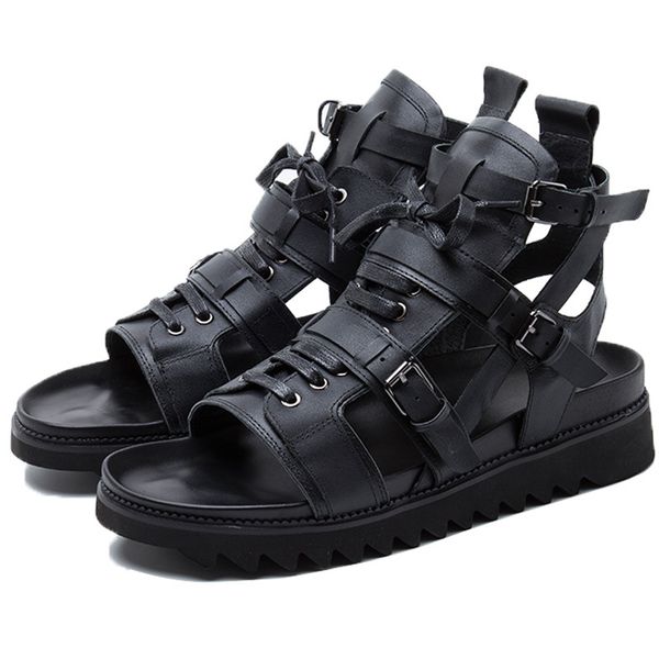 men japan street genuine leather straps roman sandals shoes male punk gothic casual leather sandals beach shoes, Black
men japan street genuine leather straps roman sandals shoes male punk gothic casual leather sandals beach shoes, Black