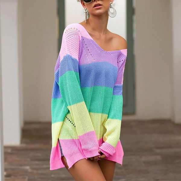 autumn sweater female long-sleeved patchwork knit opening rainbow striped pullover women's coat sueter mujer invierno 2019 #0706, White;black
autumn sweater female long-sleeved patchwork knit opening rainbow striped pullover women's coat sueter mujer invierno 2019 #0706, White;black
