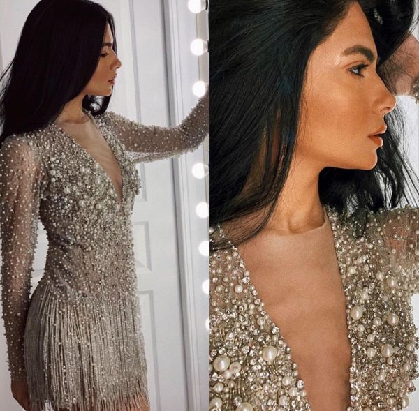 luxury beaded short cocktail dress long sleeve crystal cocktail party dresses sparkly handmade rhinestones beads robes de cocktail, Black
luxury beaded short cocktail dress long sleeve crystal cocktail party dresses sparkly handmade rhinestones beads robes de cocktail, Black