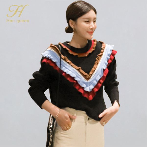 h han queen korean style fashionable patchwork multicolor short pullover sweaters women winter knitted stretch bottoming, White;black
h han queen korean style fashionable patchwork multicolor short pullover sweaters women winter knitted stretch bottoming, White;black