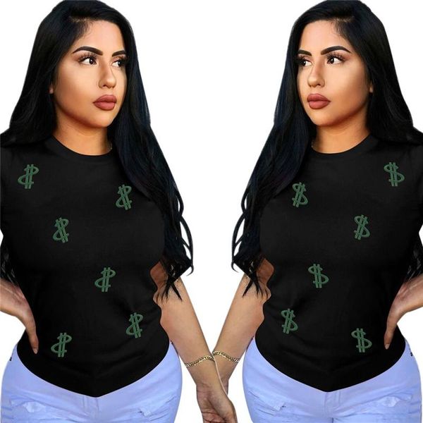 women summer designer tshirt dollars pattern embroidery tshirts crew neck short sleeve fashion casual women clothing, White
women summer designer tshirt dollars pattern embroidery tshirts crew neck short sleeve fashion casual women clothing, White