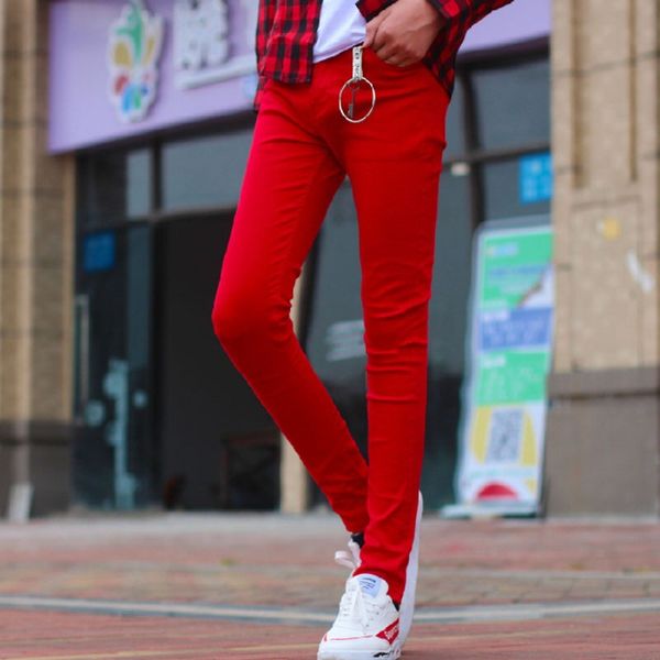men's jeans spring trend 2019 new style bright red slim fit korean-style casual skinny pencil pants length pants, White;black
men's jeans spring trend 2019 new style bright red slim fit korean-style casual skinny pencil pants length pants, White;black