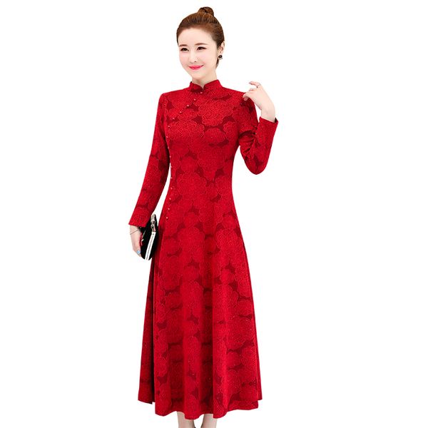 autumn winter jacquard cheongsam dress female retro big swing dress women elegant red party midi ladies, Black;gray
autumn winter jacquard cheongsam dress female retro big swing dress women elegant red party midi ladies, Black;gray