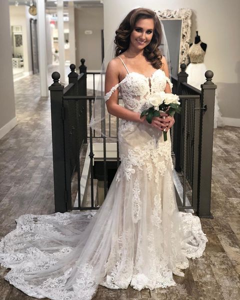 vintage 2019 mermaid wedding dresses lace applique spaghetti straps court train elegant bridal gowns wedding dress vestidos, White
vintage 2019 mermaid wedding dresses lace applique spaghetti straps court train elegant bridal gowns wedding dress vestidos, White