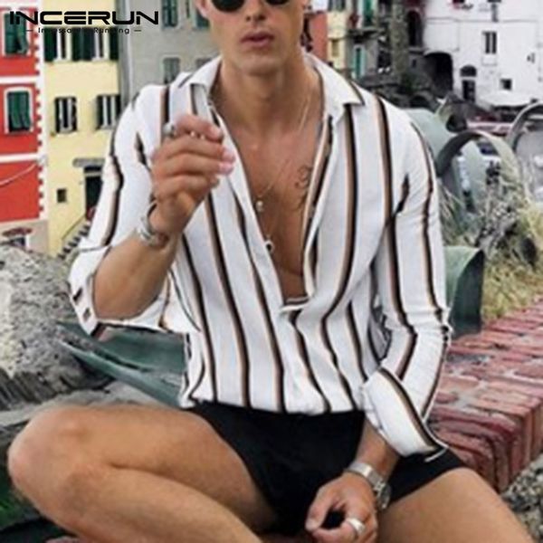 2019 striped long sleeve dress shirt men button lapel breathable casual retro camisa masculina high street shirts men incerun, White;black
2019 striped long sleeve dress shirt men button lapel breathable casual retro camisa masculina high street shirts men incerun, White;black