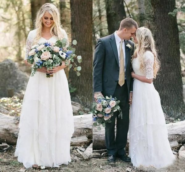 a-line wedding dresses lace chiffon modest v neck half sleeves long bohemian bridal gowns plus size robe de mariée en dentelle, White
a-line wedding dresses lace chiffon modest v neck half sleeves long bohemian bridal gowns plus size robe de mariée en dentelle, White