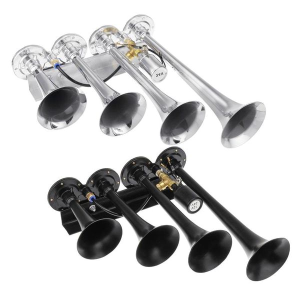 185db loud 4/four trumpet air horn chrome /black 12v 24v for train car vehicle truck boat motorcycle
185db loud 4/four trumpet air horn chrome /black 12v 24v for train car vehicle truck boat motorcycle
