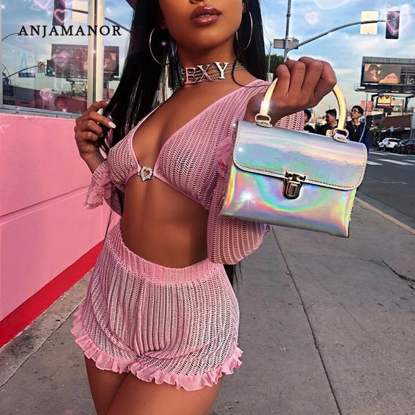 anjamanor ruffle pink mesh 2 pieces women set crop and shorts summer festival matching sets club outfits d58-ad70, White
anjamanor ruffle pink mesh 2 pieces women set crop and shorts summer festival matching sets club outfits d58-ad70, White