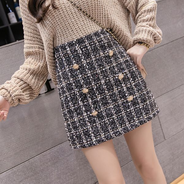 autumn winter mini tweed skirt women plaid skirts ladies fashion korean high waist double breasted skirt, Black
autumn winter mini tweed skirt women plaid skirts ladies fashion korean high waist double breasted skirt, Black