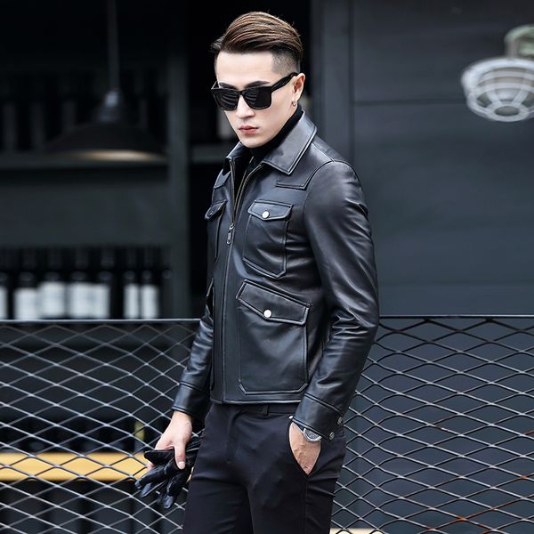 men's leather & faux ptslan 2021 men genuine jacket sheepskin coat clothes classic good quality motorcycle, Black
men's leather & faux ptslan 2021 men genuine jacket sheepskin coat clothes classic good quality motorcycle, Black