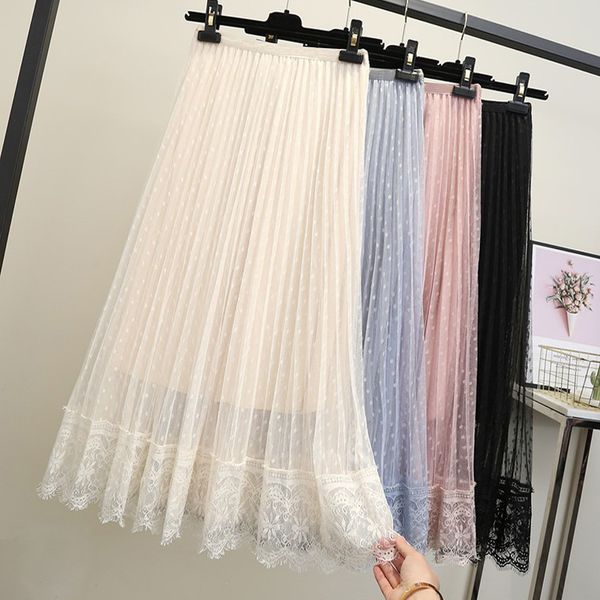skirts sweet dobby gauze pleated long for women elastic waist lace patchwork dotted tulle perspective a-line maxi, Black
skirts sweet dobby gauze pleated long for women elastic waist lace patchwork dotted tulle perspective a-line maxi, Black