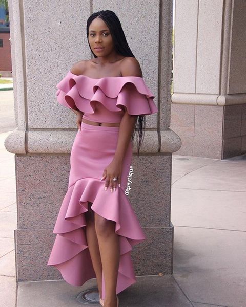 high low ruffles prom dresses off shoulder two piece party gowns african black girls robe vestido de fiesta de gala
high low ruffles prom dresses off shoulder two piece party gowns african black girls robe vestido de fiesta de gala