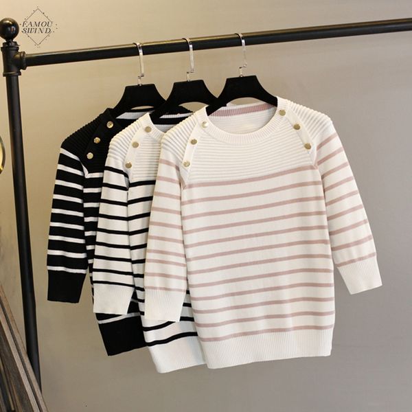 pullover women sweater 2019 spring autumn half sleeve pullovers button decorate sweaters striped knitted female, White;black
pullover women sweater 2019 spring autumn half sleeve pullovers button decorate sweaters striped knitted female, White;black