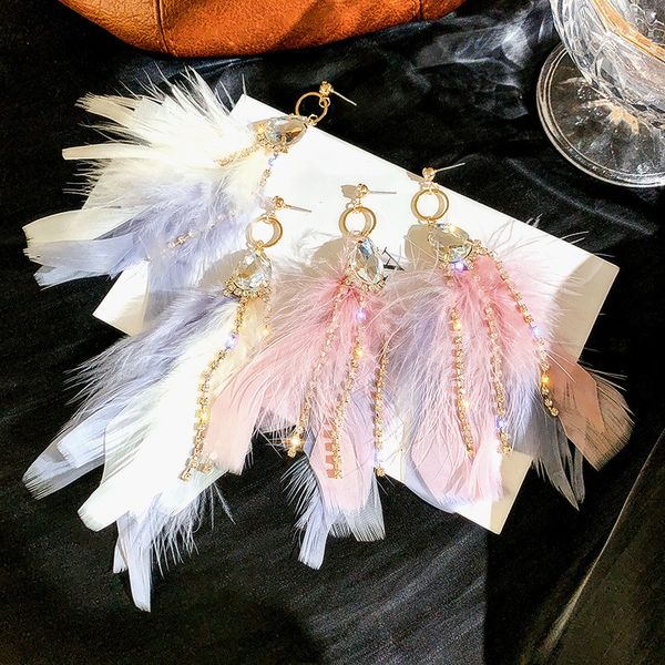 fyuan long white pink feather drop earrings for women bohemia water drop crystal dangle earrings fashion jewelry party gifts, Silver
fyuan long white pink feather drop earrings for women bohemia water drop crystal dangle earrings fashion jewelry party gifts, Silver