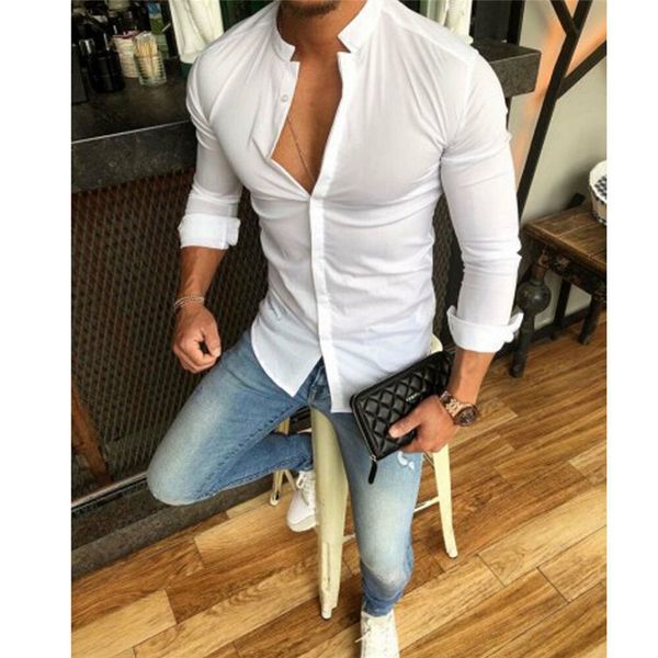 men's stand collar long sleeve shirt smart casual shirts single breasted man shirt business shirts male, White;black
men's stand collar long sleeve shirt smart casual shirts single breasted man shirt business shirts male, White;black
