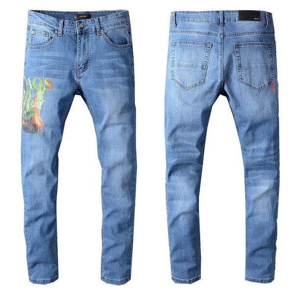 european standing men's jeans, men's jeans, a pair of skinny jeans and black embroidered skulls#0131, Blue
european standing men's jeans, men's jeans, a pair of skinny jeans and black embroidered skulls#0131, Blue