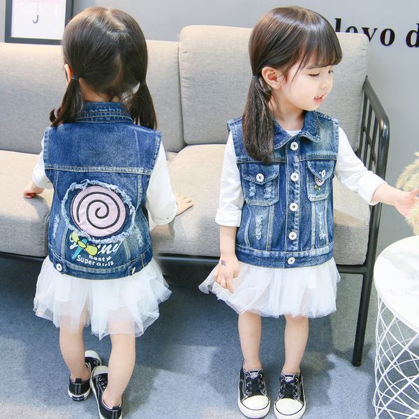 spring autumn casual girls waistcoat cartoon printed kids denim vests wash distressed hole girls cowboy sleeveless jacket 4-9t, Blue
spring autumn casual girls waistcoat cartoon printed kids denim vests wash distressed hole girls cowboy sleeveless jacket 4-9t, Blue