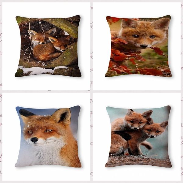 lovely fox pattern cotton flax pillow back cushion