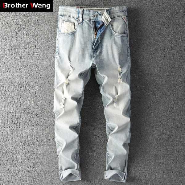 2019 autumn winter new men's ripped jeans thick section retro washed white stretch skinny jeans male brand trousers, Blue
2019 autumn winter new men's ripped jeans thick section retro washed white stretch skinny jeans male brand trousers, Blue