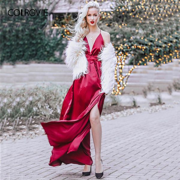colrovie high slit wrap satin maxi dress plunge neck cross back women draped long dresses sleeveless a line slip dress y190425, Black;pink
colrovie high slit wrap satin maxi dress plunge neck cross back women draped long dresses sleeveless a line slip dress y190425, Black;pink
