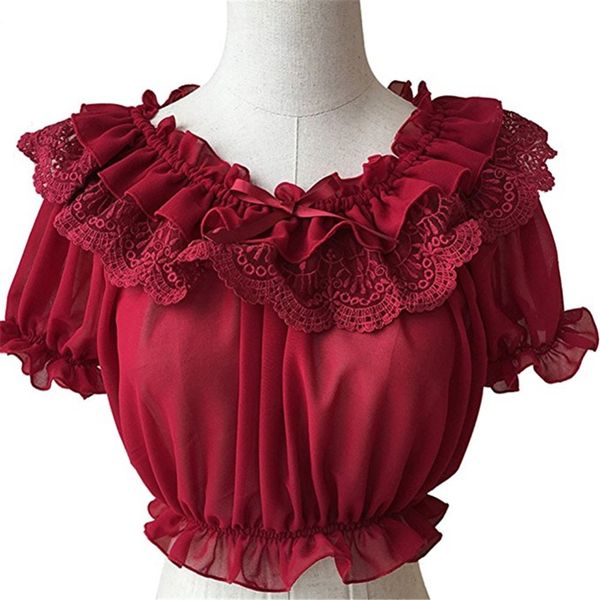 new summer women's pink beige black chiffon crop retro vintage sweet lolita ruffles lace sleeve blouse kimono shirt, Black;red
new summer women's pink beige black chiffon crop retro vintage sweet lolita ruffles lace sleeve blouse kimono shirt, Black;red