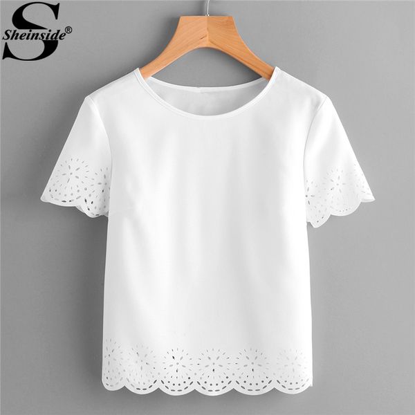 women's blouses & shirts summer round neck short sleeve blouse white laser cut scallop hem plain women casual solid
women's blouses & shirts summer round neck short sleeve blouse white laser cut scallop hem plain women casual solid