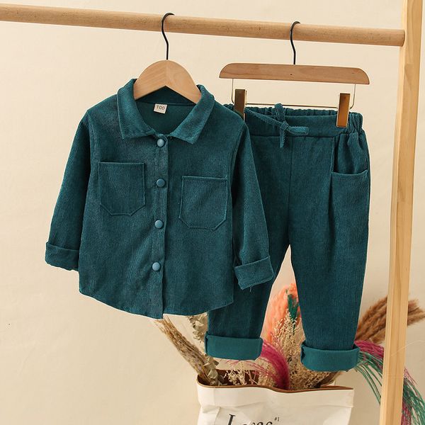 2020 new boys and girls shirt solid color corduroy children's shirt + pants children's clothes wear 2 sets of leisure, White
2020 new boys and girls shirt solid color corduroy children's shirt + pants children's clothes wear 2 sets of leisure, White