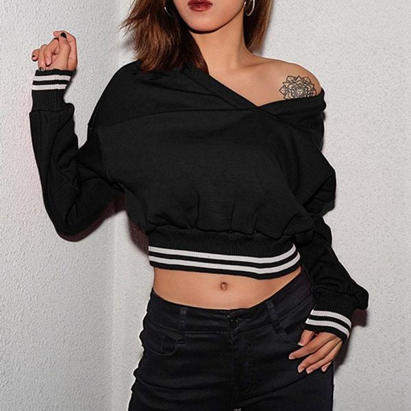 women v-neck short navel sweatshirt fashion patchwork threaded receiving pullover slim fit sports running gym #h, Black
women v-neck short navel sweatshirt fashion patchwork threaded receiving pullover slim fit sports running gym #h, Black