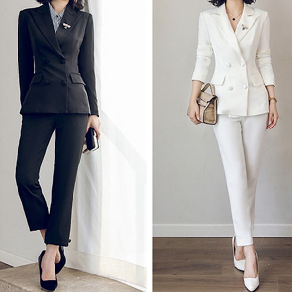 women's double-breasted suit two-piece suit (jacket + pants) black and white, lapel women's business casual formal suit customsize, White;black
women's double-breasted suit two-piece suit (jacket + pants) black and white, lapel women's business casual formal suit customsize, White;black