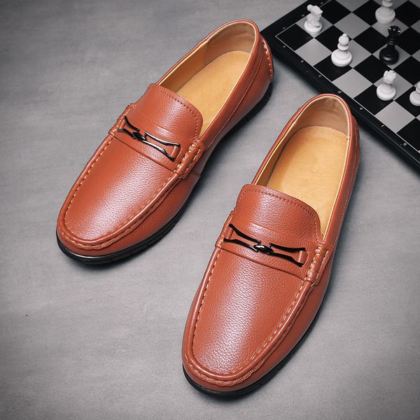 new peas shoes size 38-44 cow leather men flats 2020 men casual shoes loafers moccasin driving *, Black