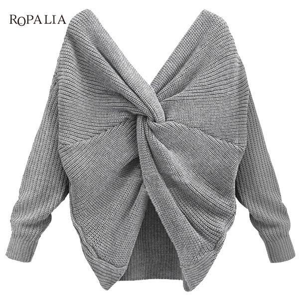 new women twisted back sweater long sleeve knitted sweaters 4 colors v neck jumpers pullovers pull femme, White;black
new women twisted back sweater long sleeve knitted sweaters 4 colors v neck jumpers pullovers pull femme, White;black