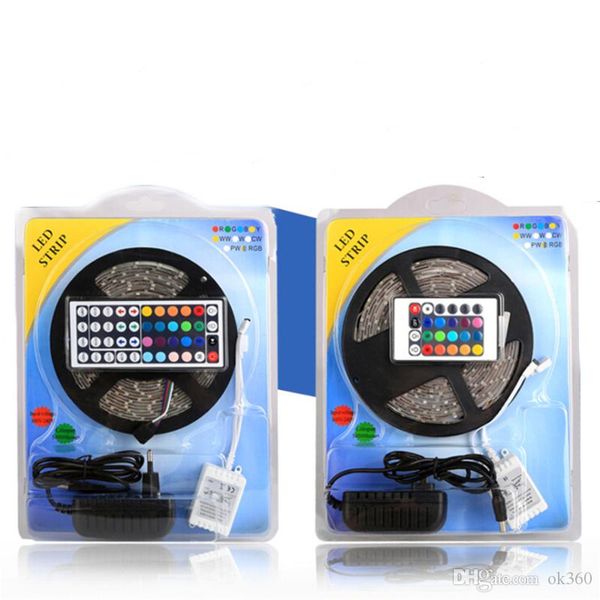 

waterproof strips ip65 5m 300 leds 5050 rgb led strips 60 leds + remote controller +12v 5a power supply eu/us/au/uk plug