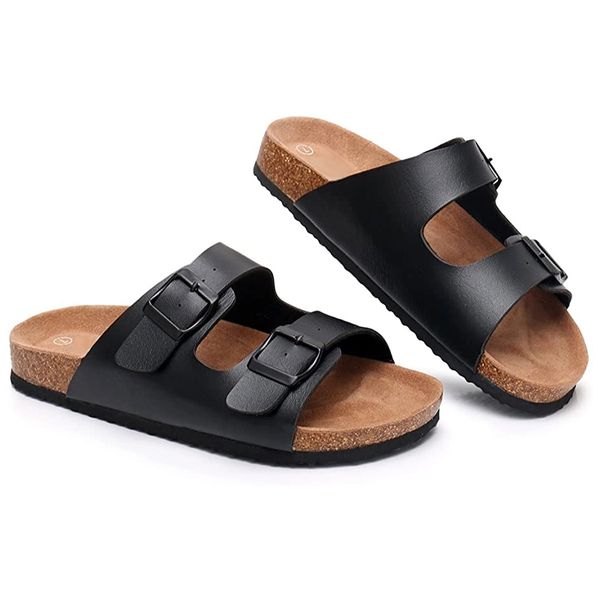 womens arizona 2-strap cork footbed sandals platform flip flops casual summer beach slippers with double adjustable metal buckles for ladies, Black
womens arizona 2-strap cork footbed sandals platform flip flops casual summer beach slippers with double adjustable metal buckles for ladies, Black