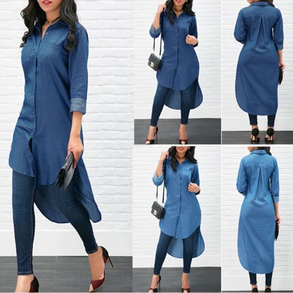 women casual long sleeve jeans shirt fashion sunscreen turn down collar long denim shirt hh88, White