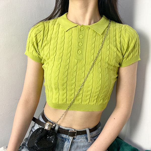 vintage textured knitted cropped short sleeve ladies polo shirts women korean streetwear, White
vintage textured knitted cropped short sleeve ladies polo shirts women korean streetwear, White