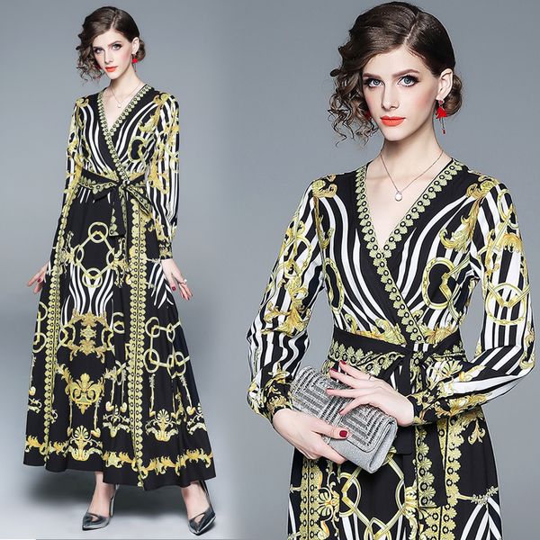 luxury baroque print women's vintage dress fashion lantern sleeve v-neck elegant ladies designer dresses runway plus size office dress, Black;gray
luxury baroque print women's vintage dress fashion lantern sleeve v-neck elegant ladies designer dresses runway plus size office dress, Black;gray