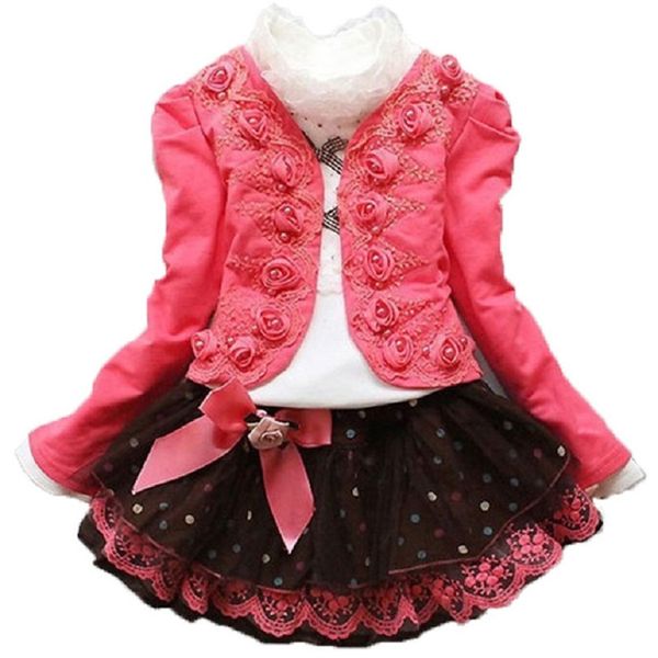 3-10yrs spring autumn baby girls 3pcs clothing sets girl flower short jacket coat + lace blouse + mesh dot skirt kids clothes, White
3-10yrs spring autumn baby girls 3pcs clothing sets girl flower short jacket coat + lace blouse + mesh dot skirt kids clothes, White