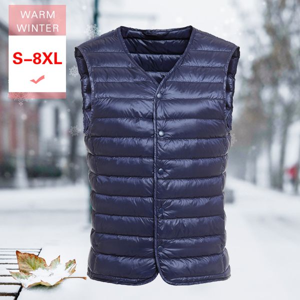 m-3xl men v neck short sleeveless jacket male ultra light thin warm windproof waistcoat soft white duck down vest covered button, Black
m-3xl men v neck short sleeveless jacket male ultra light thin warm windproof waistcoat soft white duck down vest covered button, Black