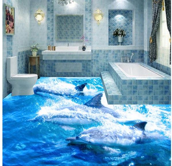 3d ocean dolphin wave bathroom floor tile floor wallpaper 3d for bathrooms