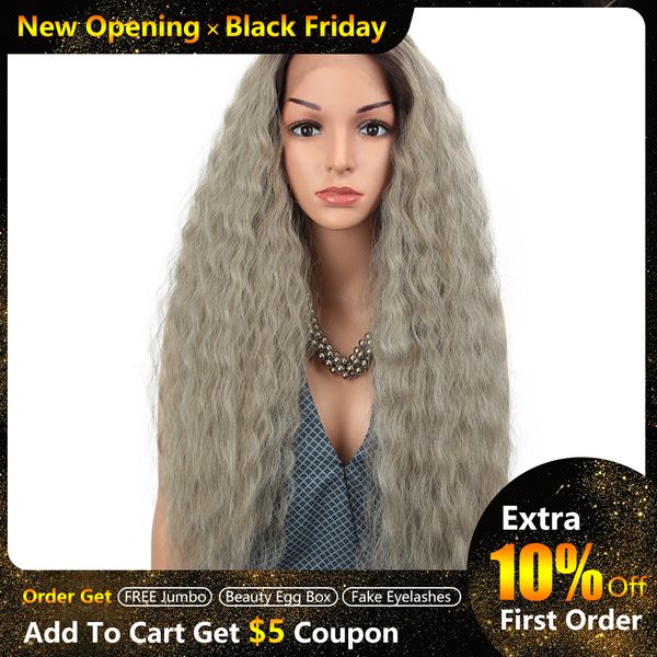 

bella 29 inch synthetic lace front wig brown black gray white ombre wigs for women cosplay afro long hair curly middle part wigs
