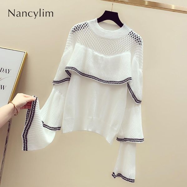 hollow sweater for women ruffles stitching loose horn sleeve knitted shirt ladies street wear short pull jacket coats jumper, White;black
hollow sweater for women ruffles stitching loose horn sleeve knitted shirt ladies street wear short pull jacket coats jumper, White;black
