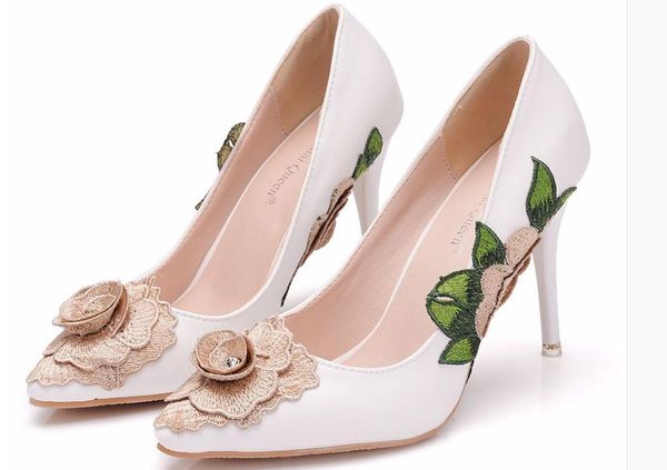 women's shoes in spring and autumn high fine heel pointed end flower @kl372, Black