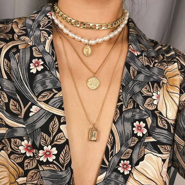 ancient coin new fashion gold color multilayer chains pearl necklaces geometric crystal pendants necklaces for women bijoux, Silver
ancient coin new fashion gold color multilayer chains pearl necklaces geometric crystal pendants necklaces for women bijoux, Silver