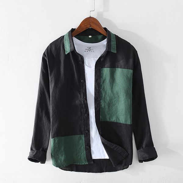 men long sleeve patchwork shirts spring new fashion vintage shirt male casual 100%linen turn-down collar men clothes y2339, White;black
men long sleeve patchwork shirts spring new fashion vintage shirt male casual 100%linen turn-down collar men clothes y2339, White;black