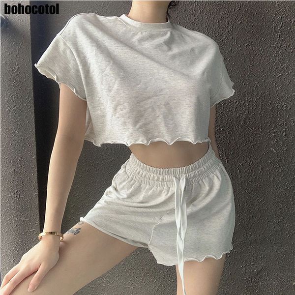 2020 summer ins style women's solid color exposed navel wood ear t-shirt shorts pants suit female, White
2020 summer ins style women's solid color exposed navel wood ear t-shirt shorts pants suit female, White