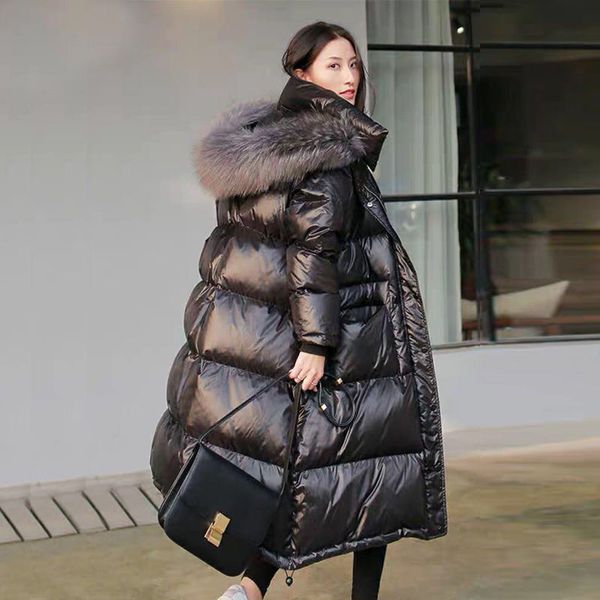 

big fur collar winter down jacket women clothing long slim 2018 new fashion thickening loose women down coat ladies outerwear, Black